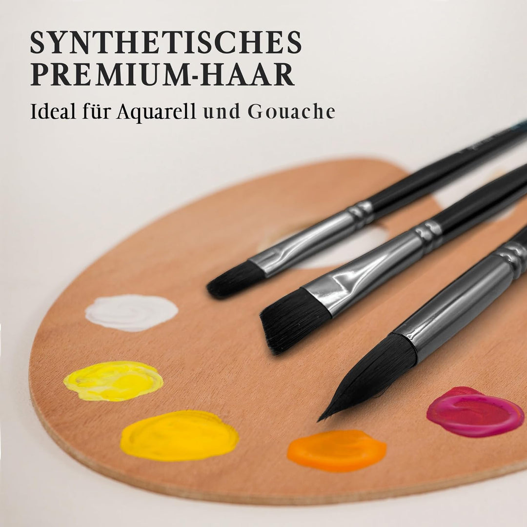 Pinturale Aquarellpinsel Set für Profis | Black Series | 8er Aquarell Pinselset | Hohe Absorption un