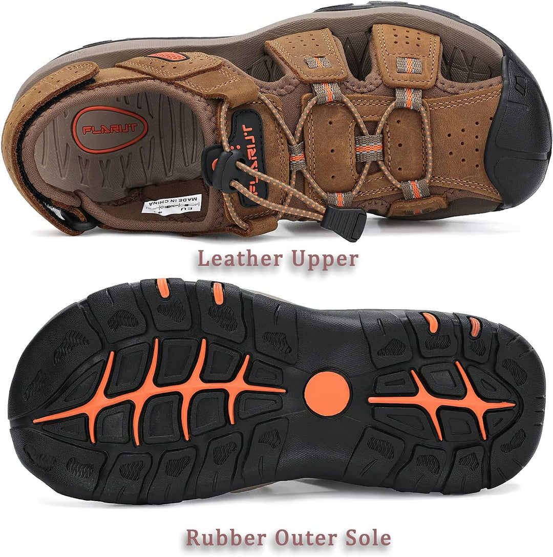 FLARUT Sandalen Herren Outdoorsandalen Sommer Wanderschuhe Trekkingsandalen Leder Strand Wandersanda
