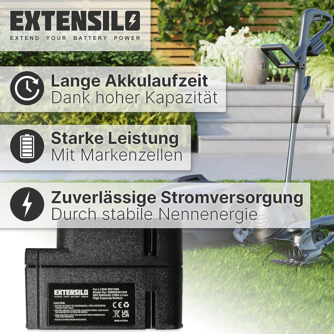EXTENSILO Akku Ersatz für Worx WA3225, WA3226, WA3565 für Rasenroboter Rasenmäher (2500mAh, 28V, Li-