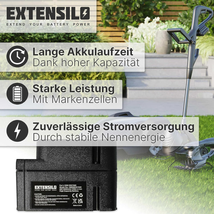 EXTENSILO Akku Ersatz für Worx WA3225, WA3226, WA3565 für Rasenroboter Rasenmäher (2500mAh, 28V, Li-