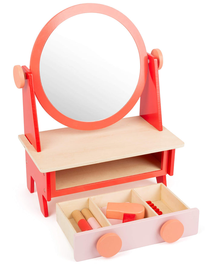 small foot Frisier-und Schminktisch aus Holz, im Retro-Design mit Spiegel und Zubehör, ab 3 Jahren,