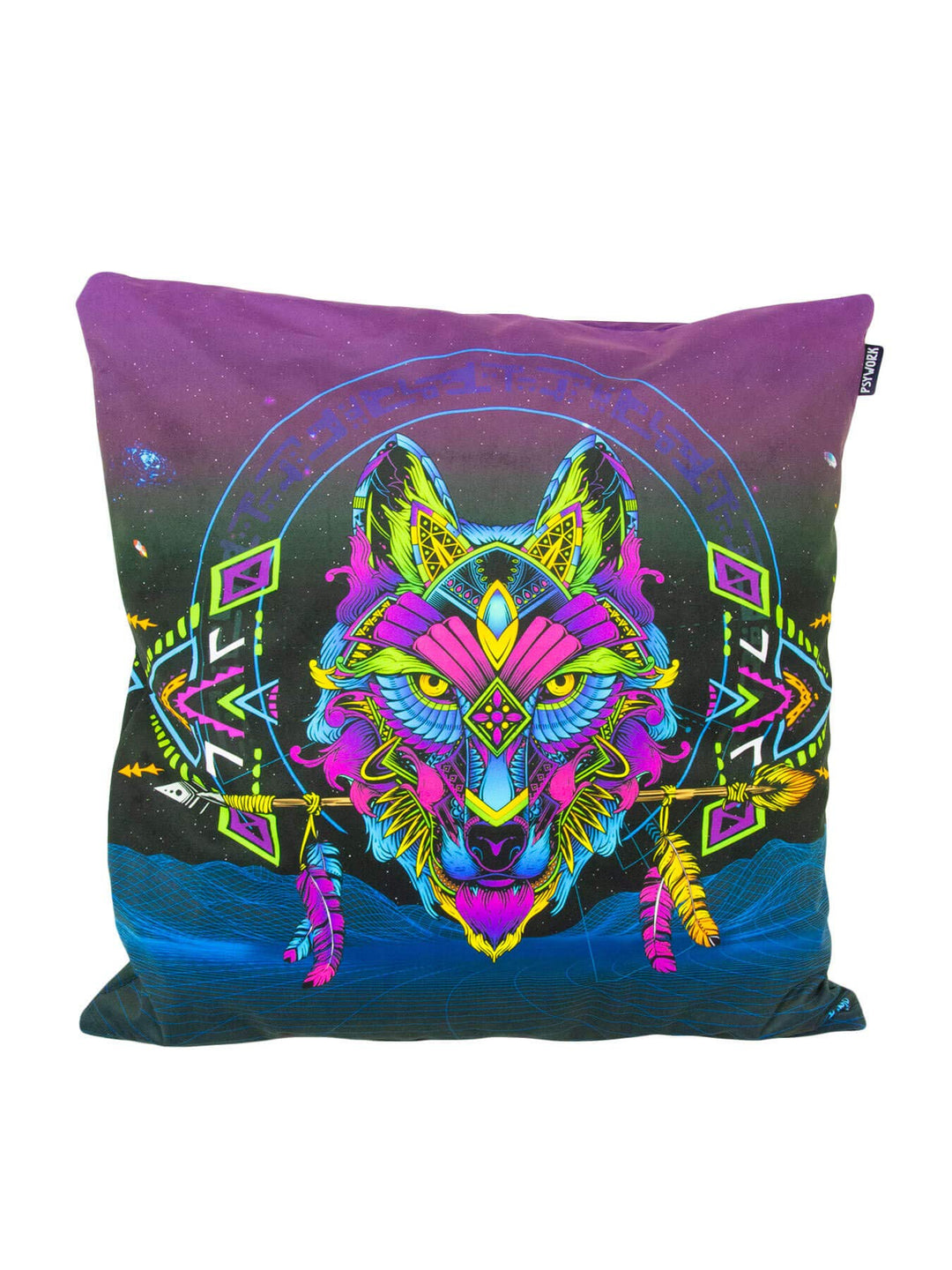 PSYWORK Schwarzlicht Kissen Neon Sentymo Wolf, 60x60cm