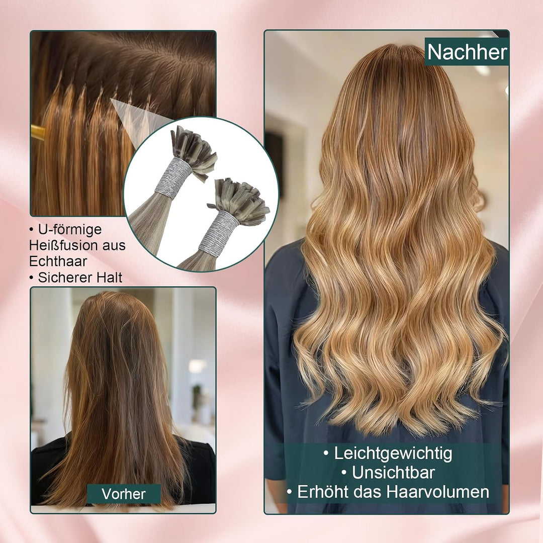 Easyouth Extensions Echthaar Bondings Blond Highlights Echthaar Extensions Bondings Hellbraun Platin