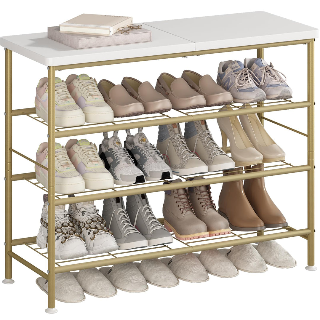Schuhregal mit 4 Ebenen,Schuhregale aus Hochleistungsmetall mit MDF-Platte,Geeignet für Eingänge,Sch
