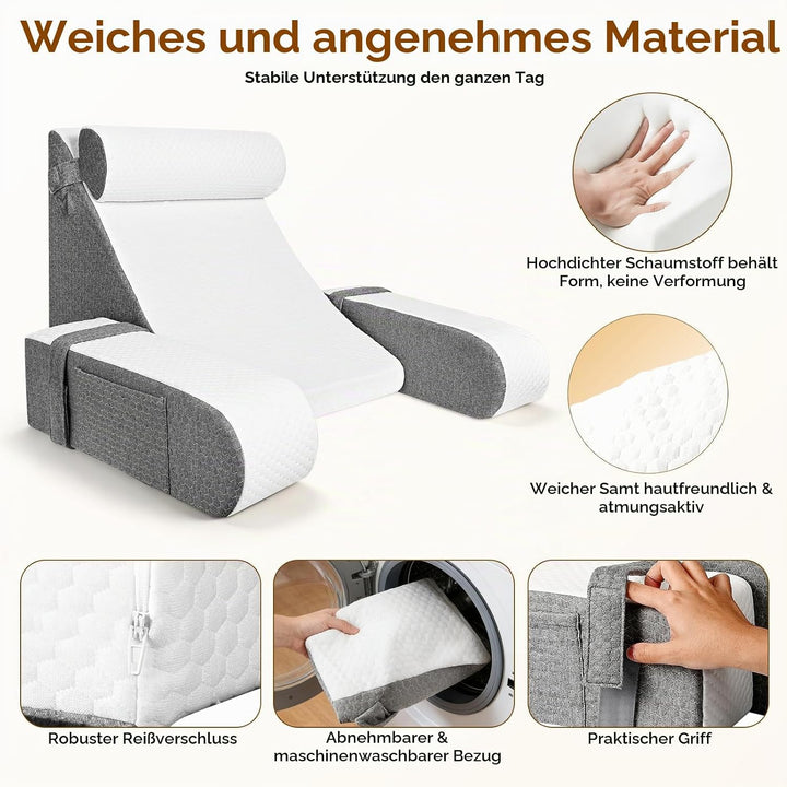 Lesekissen mit Abnehmbarer Nackenrolle &amp; Armlehne, Ergonomisches Rückenkissen Bücherkissen mit Stora