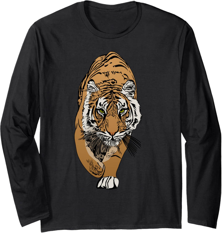 Tiger Raubtier Natur Tiermotiv Aufdruck Tier Tiergesicht Langarmshirt