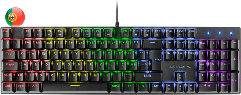 MARSGAMING Gaming MK422 Schwarz, Mechanische Tastatur RGB, Antighosting, Mechanischer Switch Blau, P