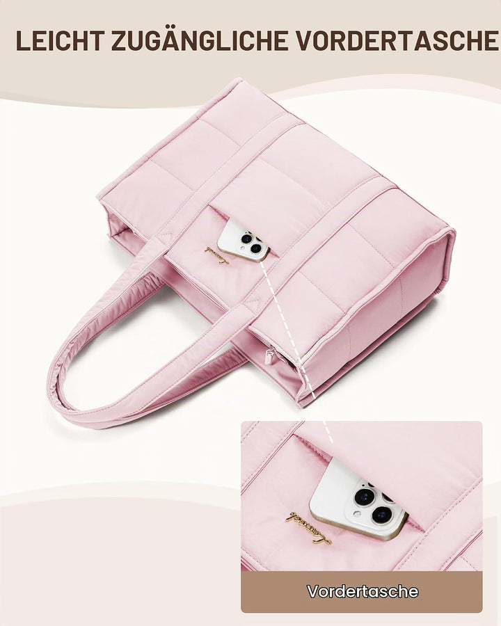 LOVEVOOK Handtasche Damen Gross, Puffer Laptoptasche 15,6 Zoll Shopper Tasche Arbeitstasche Aktentas