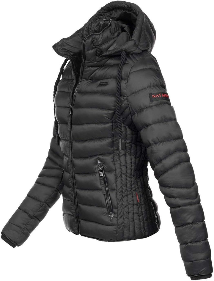 Navahoo Damen leichte Übergangsjacke Steppjacke mit Kapuze Lulana XS-XXL XL Schwarz, XL Schwarz
