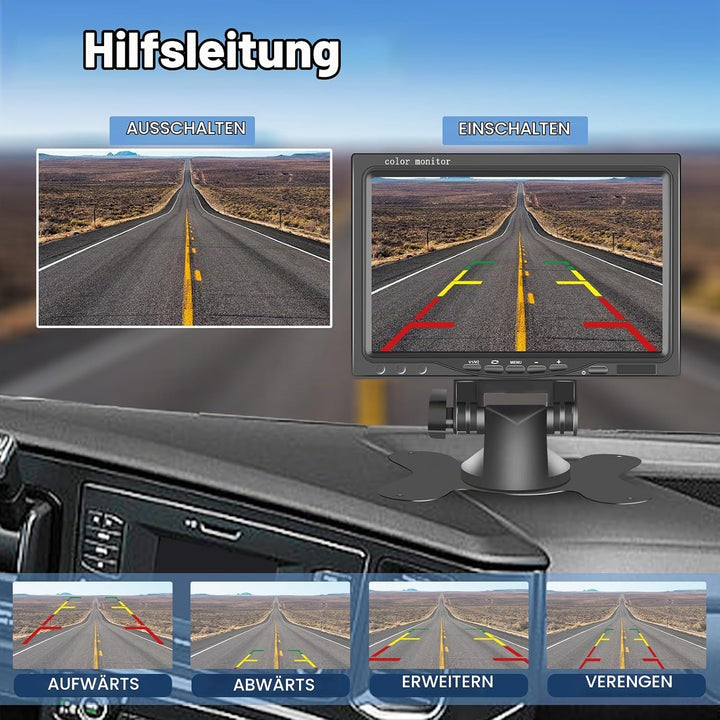 Hodozzy Rückfahrkamera 2 Kameras 7 Zoll IPS Monitor AHD Kamera Wasserdicht, Nachtsicht Frontkamera R