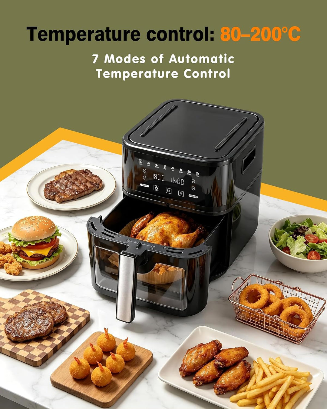 KEINVE Easy Fry & Grill Heissluftfritteuse, 2-in-1 Technologie (Air Fryer und Grill), Digitales Disp