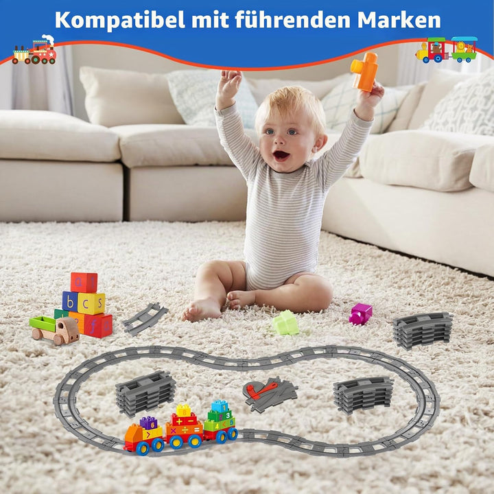 Bausteine Zug Schienen Set, 32PCS Spielzeug Eisenbahnschienen, City Schienen Eisenbahn Set, Bestehen