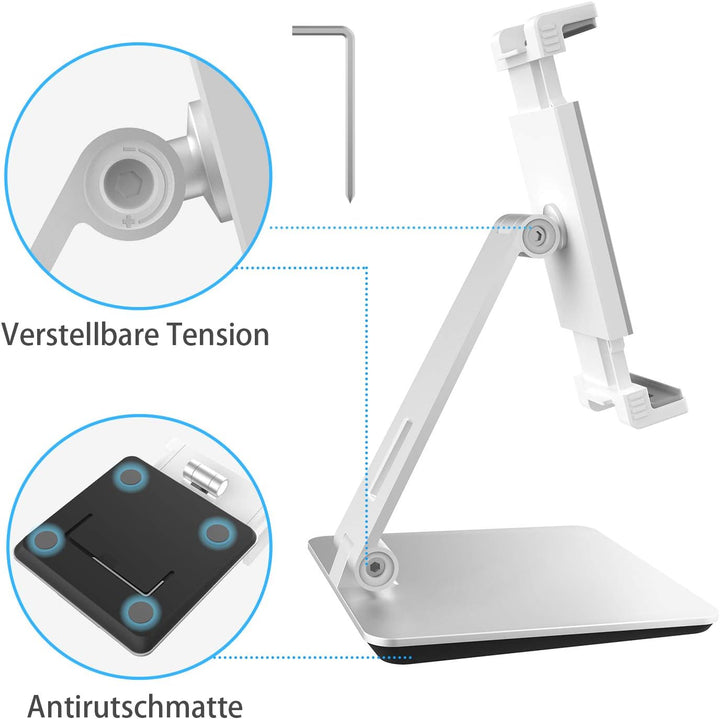 QinCoon Tablet Ständer, Verstellbar Heavy Duty Aluminium Halterung, 360° Drehen Faltbar Metall Table