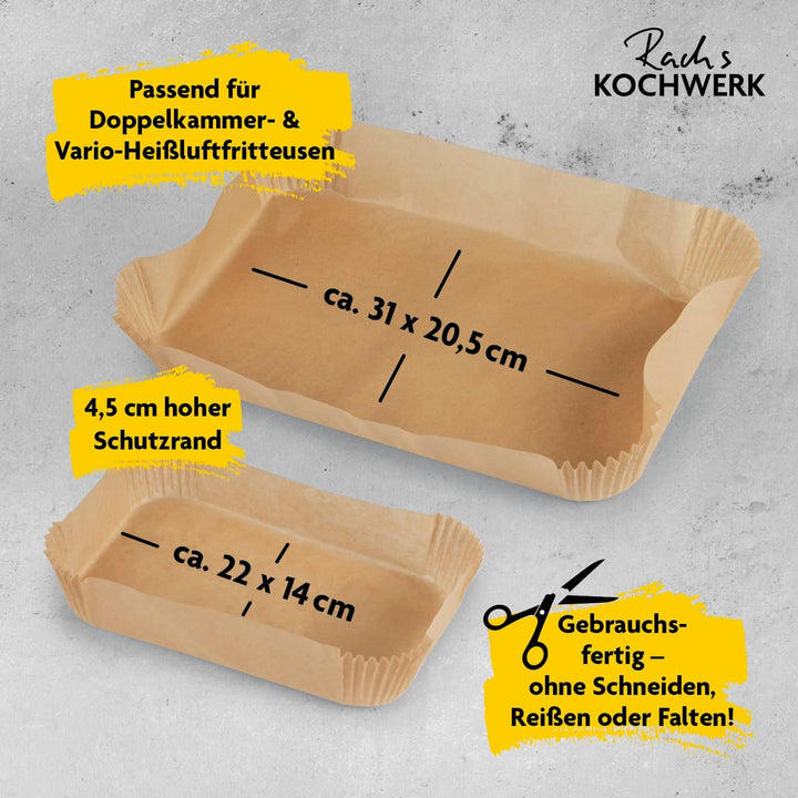 RACHS KOCHWERK Backpapier für Heissluftfritteuse 2er-Set | 4,5 Liter & 9 Liter | Backpapierschale an