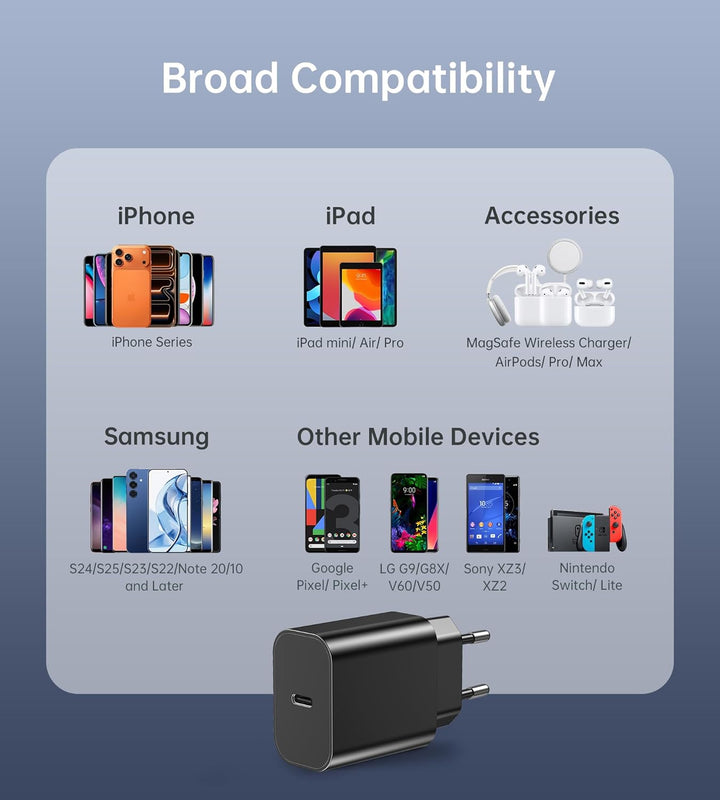 20W USB C Adapter, USB-C Ladegerät kompatibel mit i-Phone 17/16/15/14/13 Plus Pro Max Mini, i-Pad, A