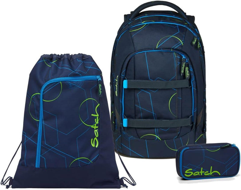 satch Pack Schulrucksack Set 3tlg. mit Schlamperbox und Sportbeutel Blue Tech