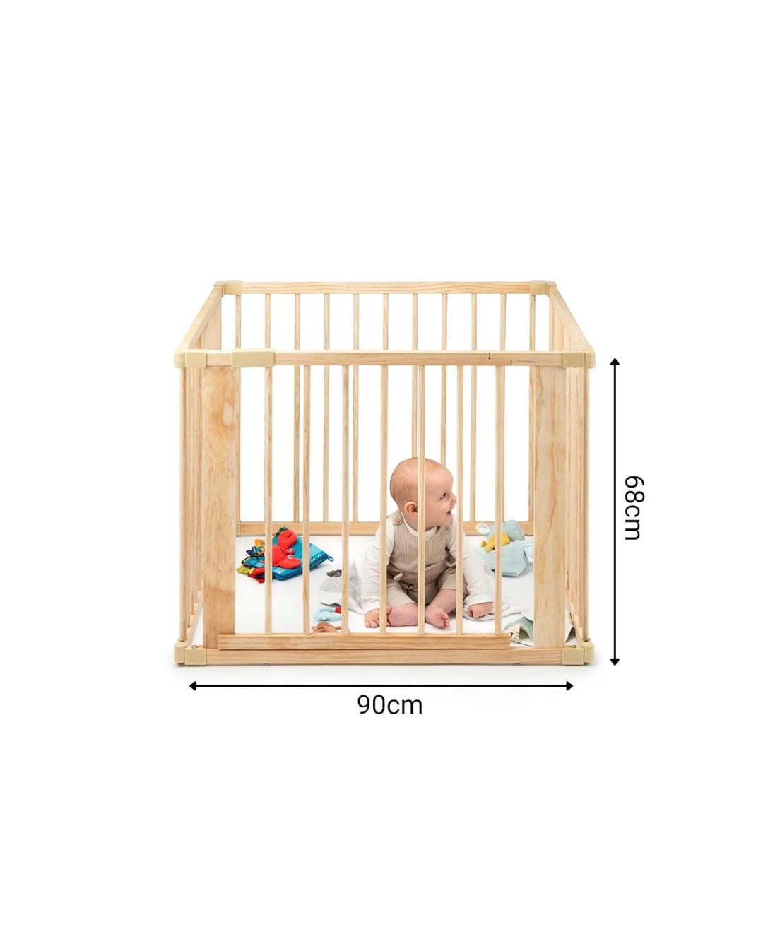 dibea Baby-Laufstall Holz-Laufgitter mit Tür, 4 Elemente je 90x68 cm 90 x 68 cm (4 Elemente), 90 x 6