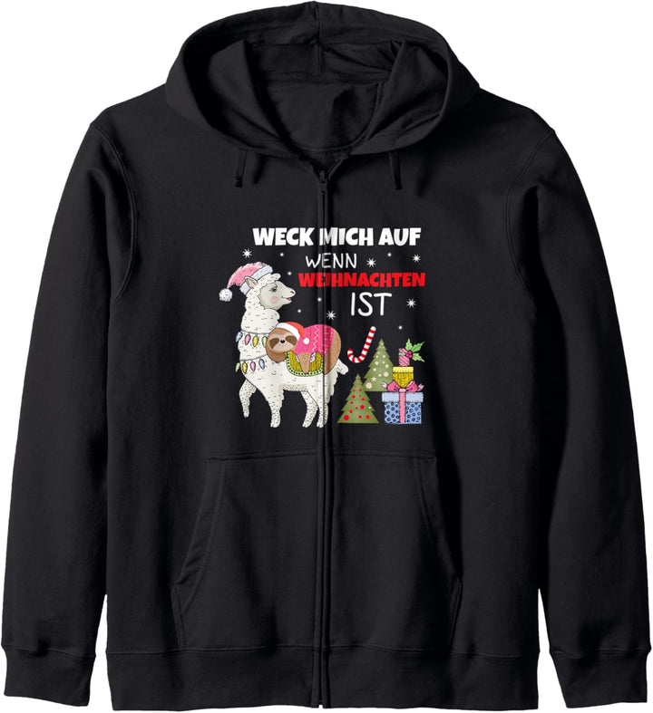 Weck mich auf wenn Weihnachten ist | Faultier Lama Kapuzenjacke