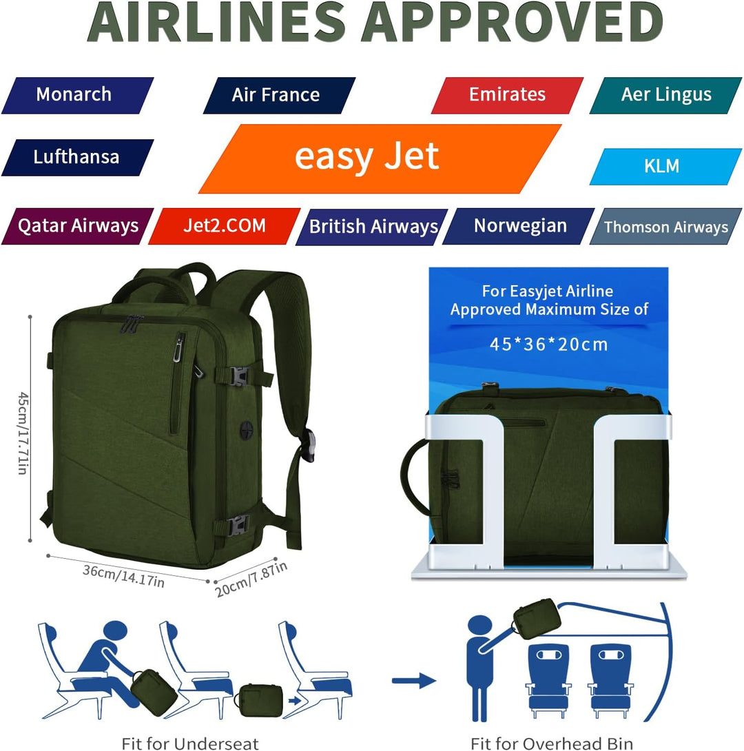 Leyrica Handgepäck Reiserucksack 45x36x20 für Easyjet, Rucksack Tasche Wasserdichter Flugzeug Reiset