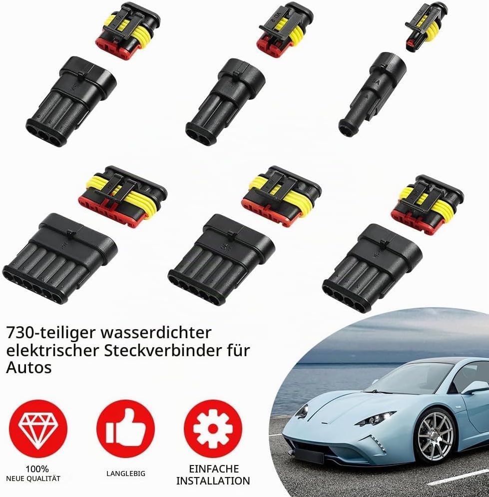 URAQT Auto Wasserdichte KFZ Kabel Steckverbinder, Schnell kfz Steckverbinder Wasserdicht, 730PCS Kfz
