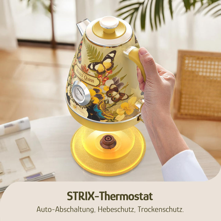 Hazel Quinn Wasserkocher Retro Vintage Design Edelstahl, BPA-frei, Automatische Abschaltung, Wasserk