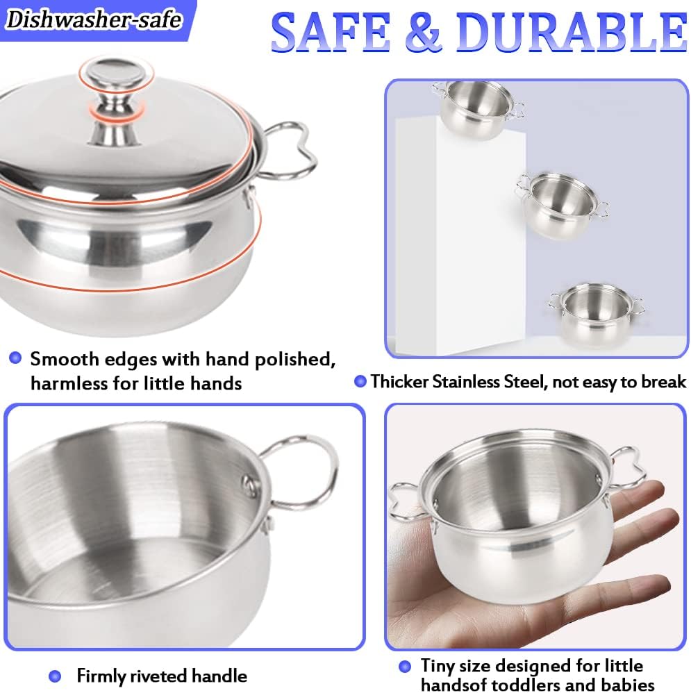 Edelstahl Pretending Cooking Utensils Kochgeschirr Set, Mini Play Kitchen Zubehör, Spielen Töpfe und