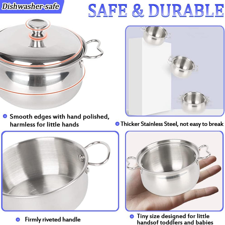 Edelstahl Pretending Cooking Utensils Kochgeschirr Set, Mini Play Kitchen Zubehör, Spielen Töpfe und