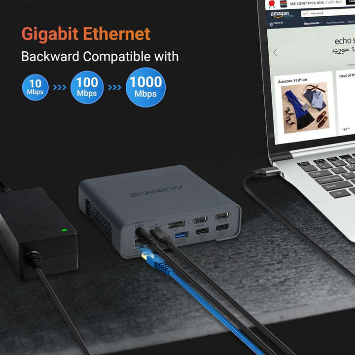 16-in-1 USB C Docking Station Triple Display, Dual HDMI & DP 4K@60Hz, 8 USB-Anschlüsse, Ethernet, SD