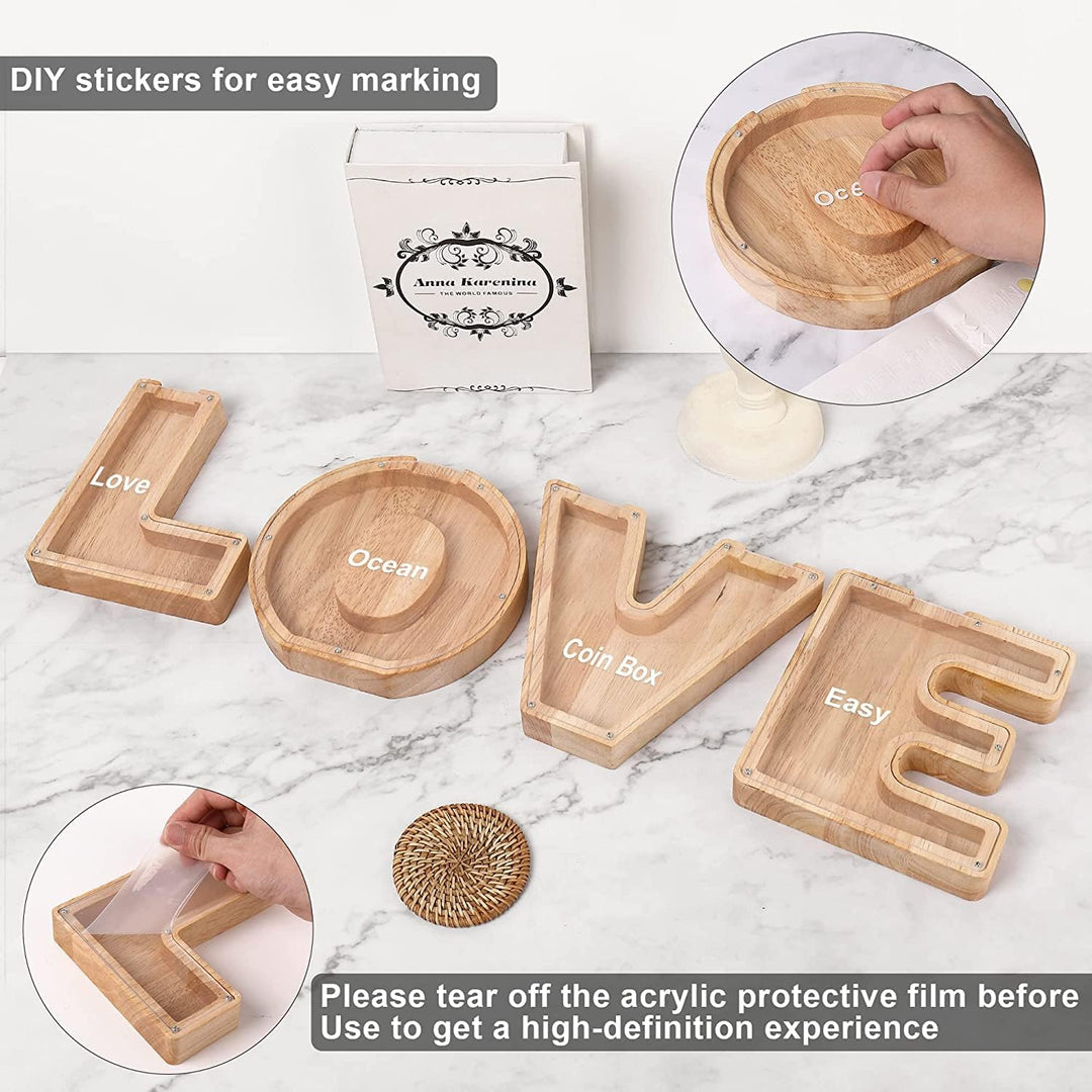 LEcylankEr Spardose Kinder Personalisierte A-Z Alphabet Sparbüchse Holz Spardose Dekoration Kreative