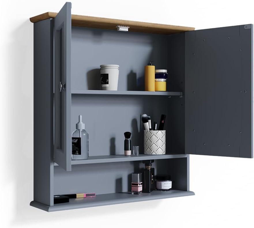 Vicco Bad Spiegelschrank Bianco, Grau, 56 x 58 cm, Grau