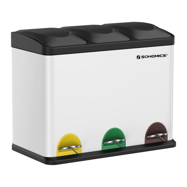 SONGMICS Mülleimer Küche, Mülltrennsystem 3 Fächer, Abfalleimer, 45 Liter Treteimer aus Metall, 3 x
