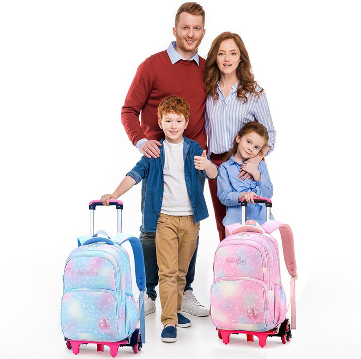 3PCS Schulrucksack Rollen Mädchen Trolley Rucksack mit Rollen Mädchen Teenager Schultasche Grundschu