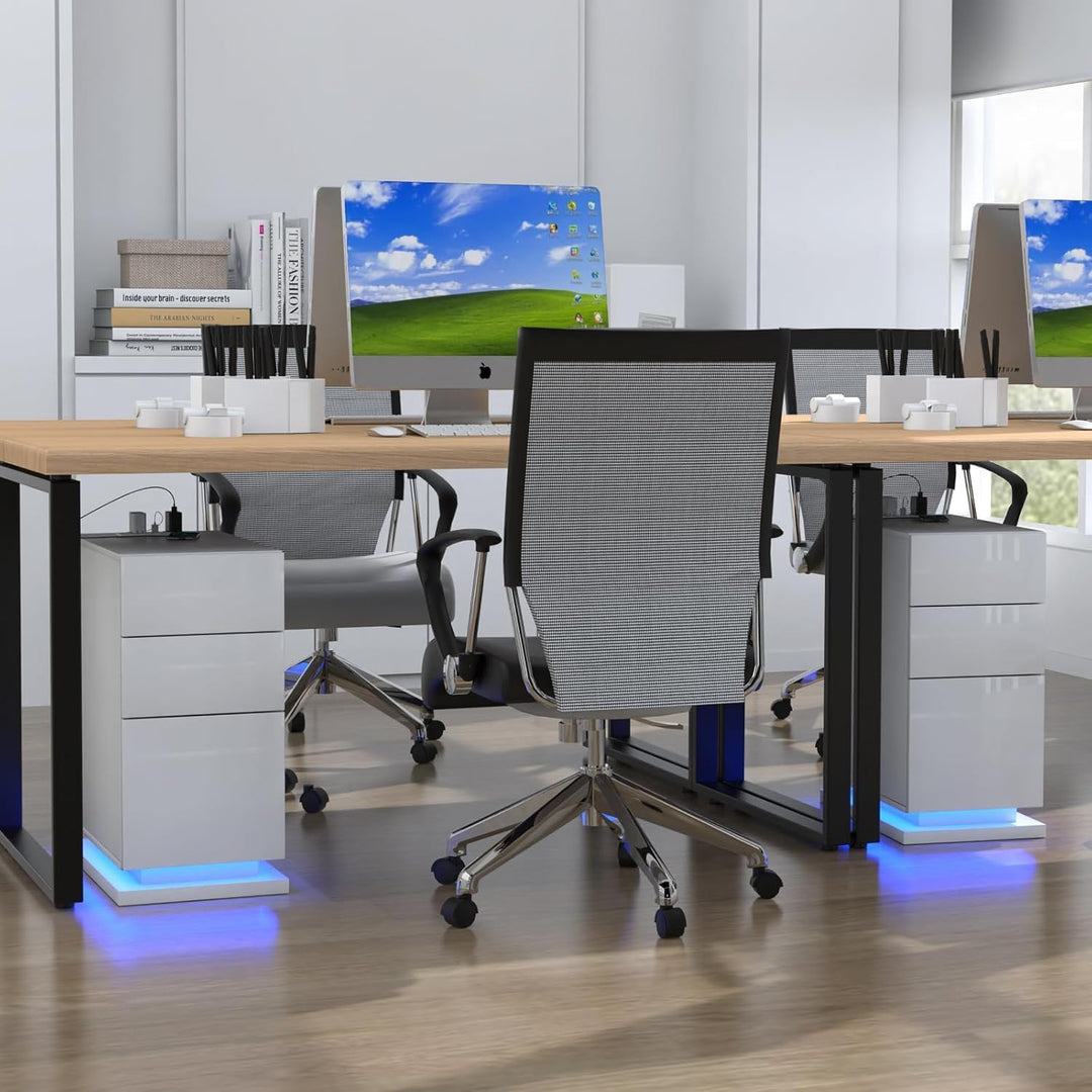 PIPIPOXER 2er Set Nachttisch LED mit Steckdose & USB, Nachttisch Weiss Hochglanz Nachtkommode mit 3