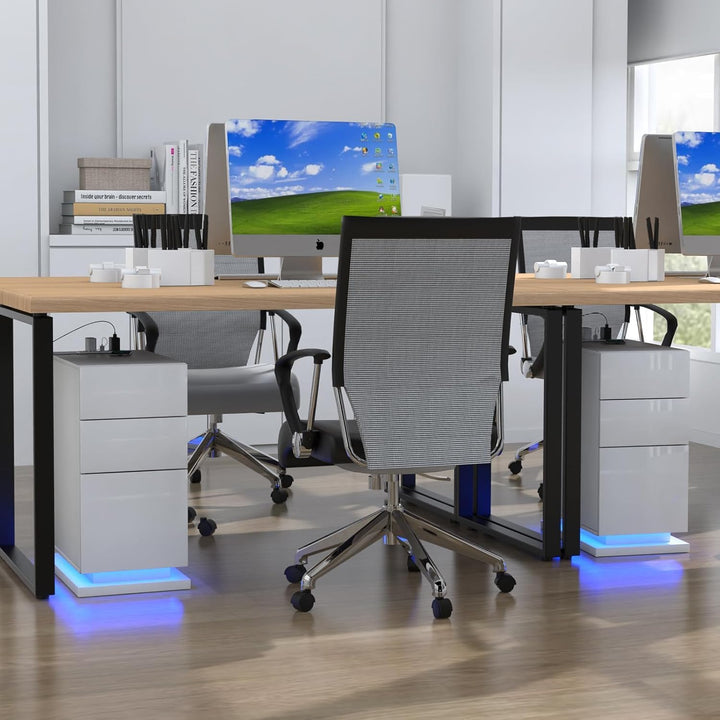 PIPIPOXER 2er Set Nachttisch LED mit Steckdose & USB, Nachttisch Weiss Hochglanz Nachtkommode mit 3