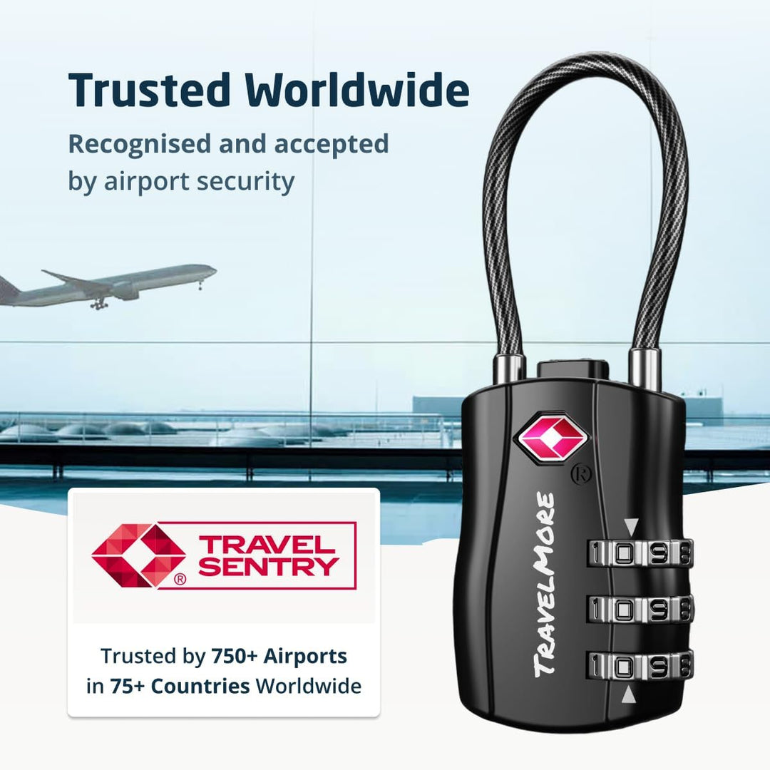 10er-Pack TSA-Genehmigte Reise-Kombinations-Kabelschlösser für Koffer und Rucksäcke – Schwarz, 10 St