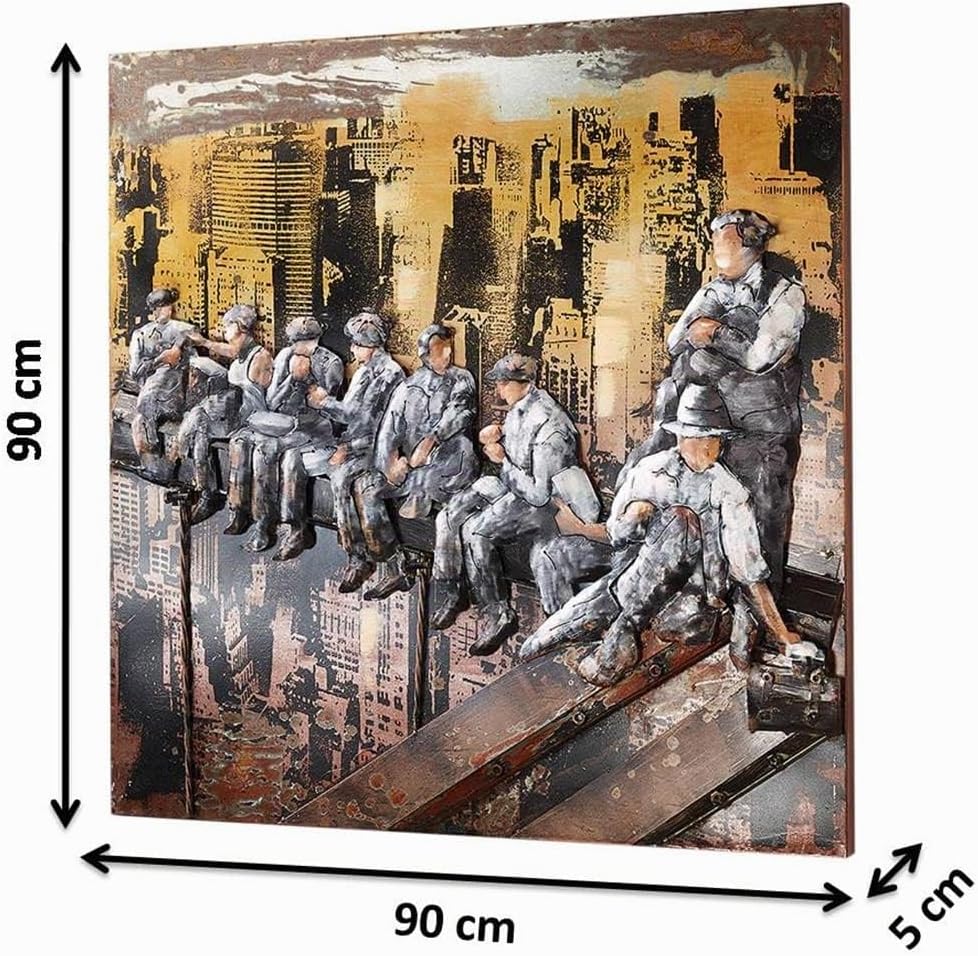 Kobolo Wandbild Wanddeko Metallbild 3D-Bild - New York Bauarbeiter - 90x90 cm