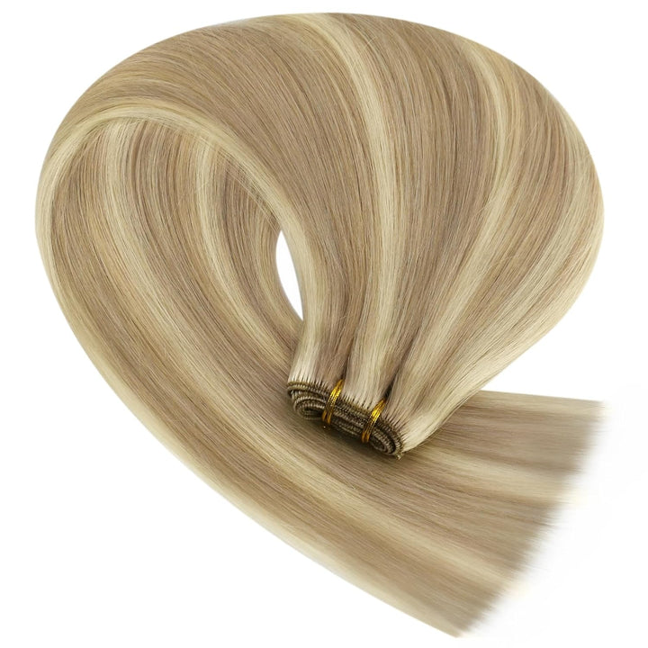 YoungSee Echthaar Tressen Blond Gesträhnt 55cm Tressen Extensions Echthaar Lang Haartressen Echthaar