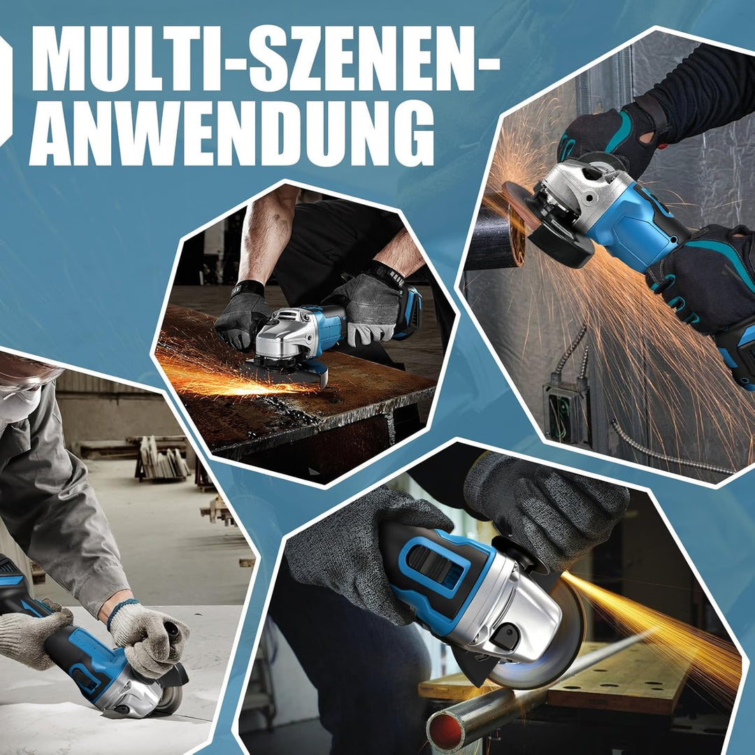Akku Winkelschleifer für Makita 18V, Bürstenlon kompakt 9000 U/min mit 4 Geschwindigkeiten,125mm Sch