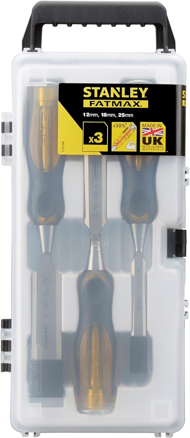 Stanley FatMax Stechbeitel-Set (12,18,25 mm Klingenbreite, Thru-Thang-Klinge, Stahl-Schlagkappe, DIN