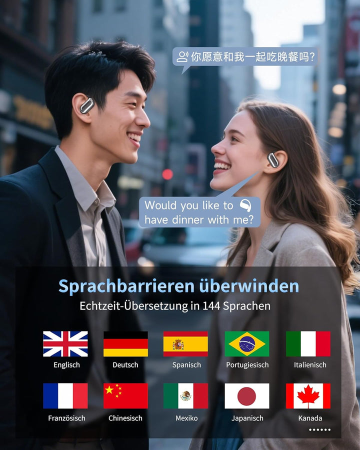 AI Kopfhörer Übersetzer 144 Sprachen, 4-in-1 Headset Kabellos mit App, Bluetooth 5.4 Echtzeit Überse