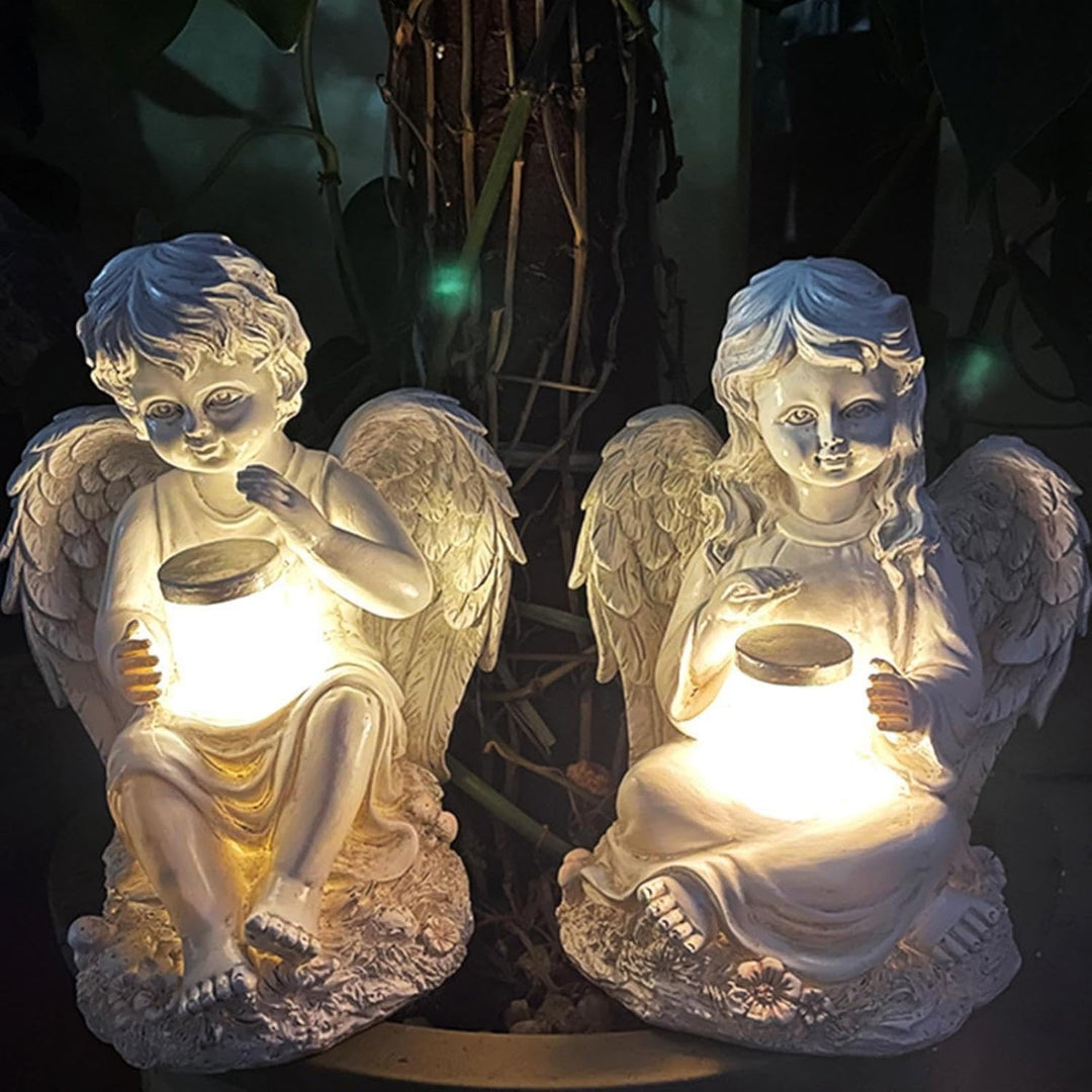 Tuzsocr Engel Gartenfiguren Solar Grablichter für draussen，wetterfest grabschmuck für Friedhof Outdo