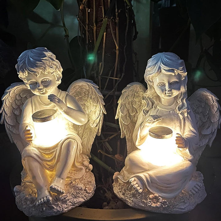 Tuzsocr Engel Gartenfiguren Solar Grablichter für draussen，wetterfest grabschmuck für Friedhof Outdo