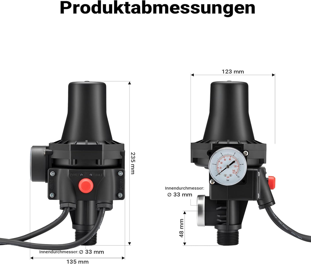 Druckschalter mit Kabel SKD-3 230V 1-phasig Pumpensteuerung Druckwächter für Hauswasserwerk Brunnen