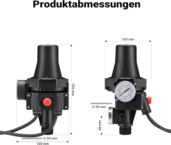 Druckschalter mit Kabel SKD-3 230V 1-phasig Pumpensteuerung Druckwächter für Hauswasserwerk Brunnen