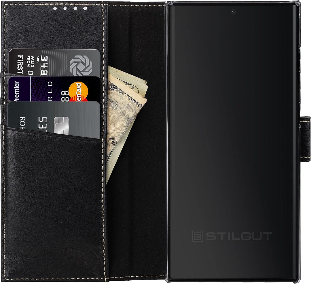 STILGUT Talis kompatibel mit Samsung Galaxy S22 Ultra Hülle mit Kartenfach aus Leder, Wallet Case, L