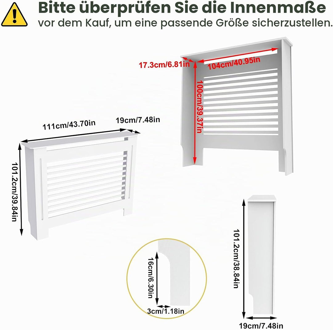 FATIVO Heizkörperverkleidung Hohe Heizkörperabdeckung Horizontal Holz 101×111×19 cm Weiss aus MDF la