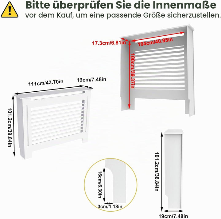 FATIVO Heizkörperverkleidung Hohe Heizkörperabdeckung Horizontal Holz 101×111×19 cm Weiss aus MDF la