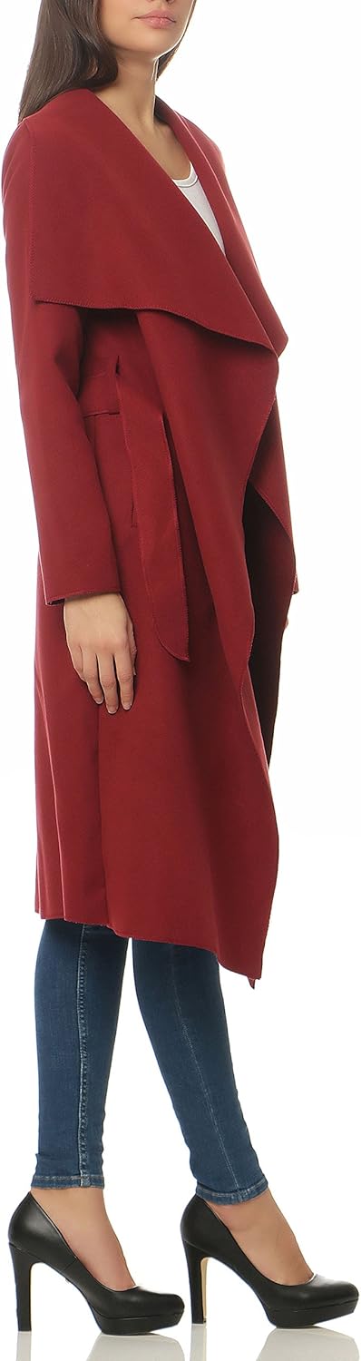 malito Damen Mantel lang mit Wasserfall-Schnitt | Trenchcoat mit Gürtel | weicher Dufflecoat | Parka