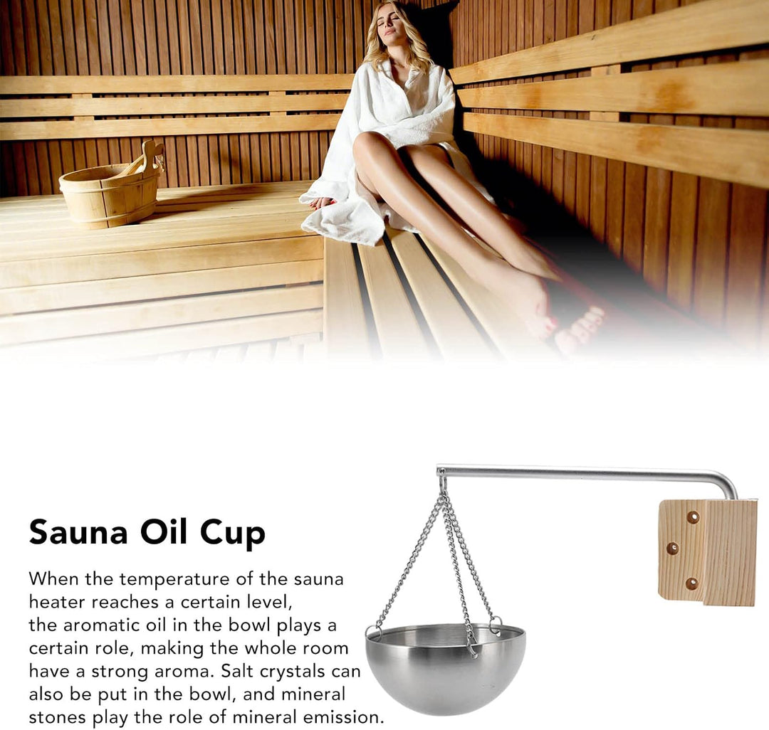 Hapvida Saunaschale, hängender Aromatherapie-Ölbecher aus Edelstahl mit Holzblock für Saunaraum, Aro