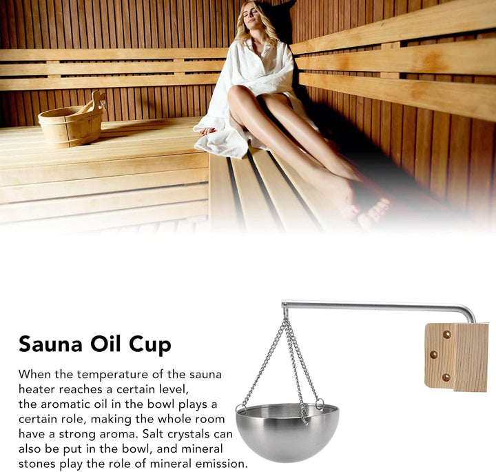 Hapvida Saunaschale, hängender Aromatherapie-Ölbecher aus Edelstahl mit Holzblock für Saunaraum, Aro